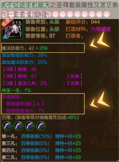 关于征途手机版天之圣尊套装属性及激活条件一览的全面解析